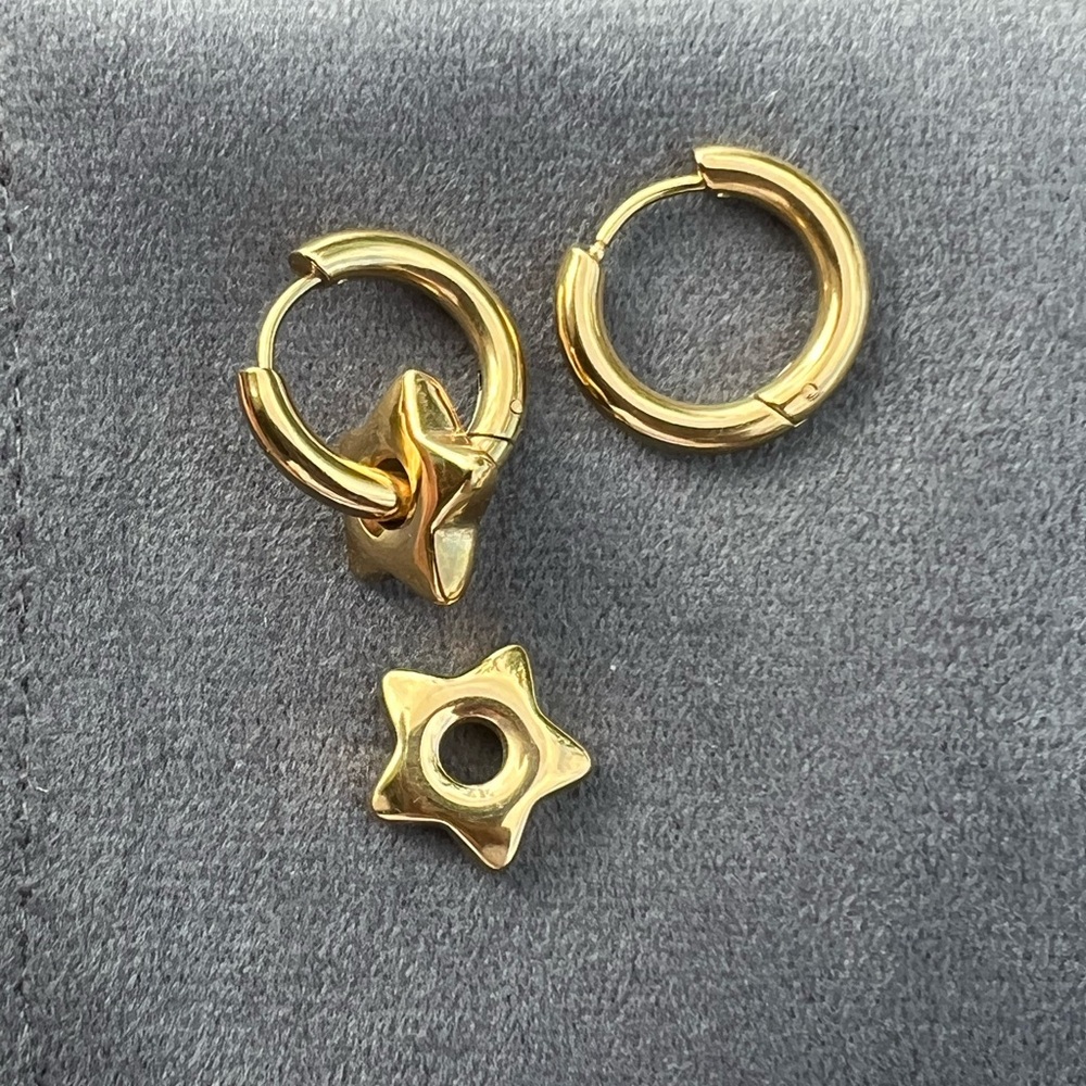 Two in One Gold Star Charm Hoop Earrings - Women Jewelry Stainless steel - Picture 6 of 8